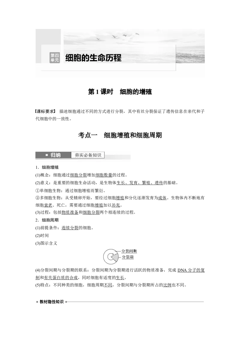 2024年高考生物一轮复习（新人教版）第4单元　第1课时　细胞的增殖_09高考生物_2024年新高考资料_1.2024一轮复习_2024年高考生物一轮复习讲义（新人教版）