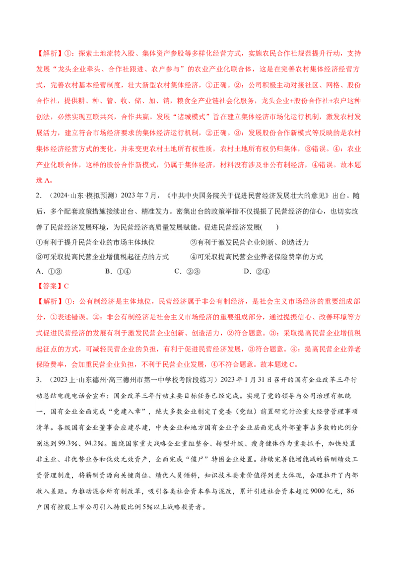 专题11制度篇&mdash;&mdash;基本经济制度（讲义）（解析版）_8.2025政治总复习_2024年新高考资料_2.2024二轮复习