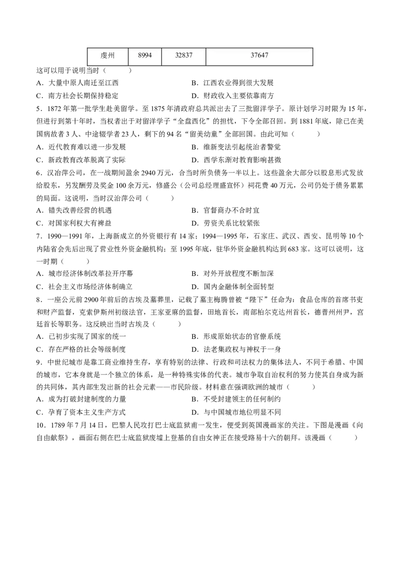 2024年一轮复习收官卷第一模拟（全国新课标卷）（原卷版）_07高考历史_新高考复习资料_2024年新高考复习资料_一轮复习资料_2024年一轮复习模拟卷