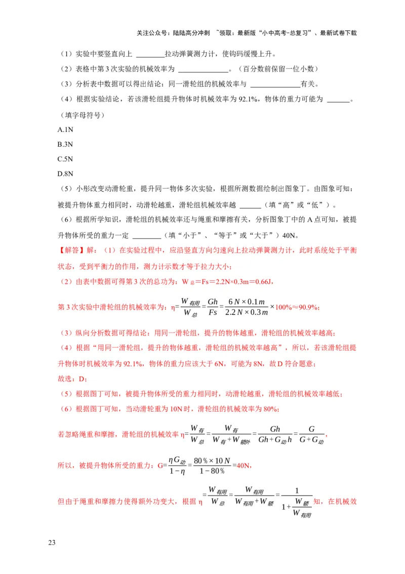 专题12滑轮的受力分析机械效率（解析版）_02中考总复习（2026版更新中）_04-物理-中考总复习_2024年中考复习资料_二轮复习_2024年中考物理二轮专项复习核心考点讲解与必刷题型汇编