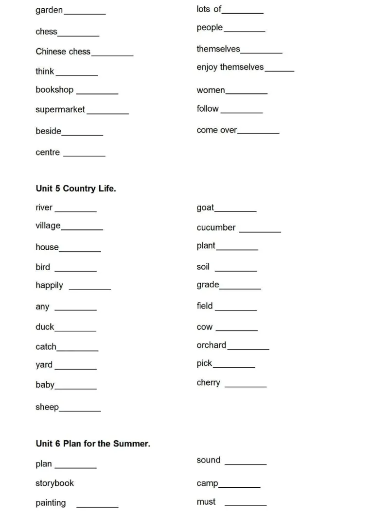 鲁科版英语五年级下册单词默写表_26春四年级上下册人教版_四上英语合集人教版PEP英语四年级上册新教材（教学视频+课件+动画+音频+练习+教案）_17练习资料_《小学英语单词默写表》