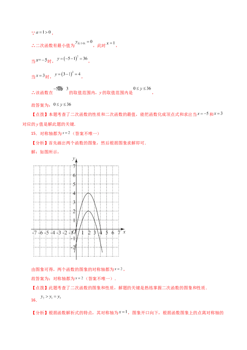 专题22.10二次函数y=ax&sup2;+bx+c(a&ne;0)的图象与性质（分层练习）（基础练）-（人教版）_初中数学_九年级数学上册（人教版）_专题突破练习-V4_2024版