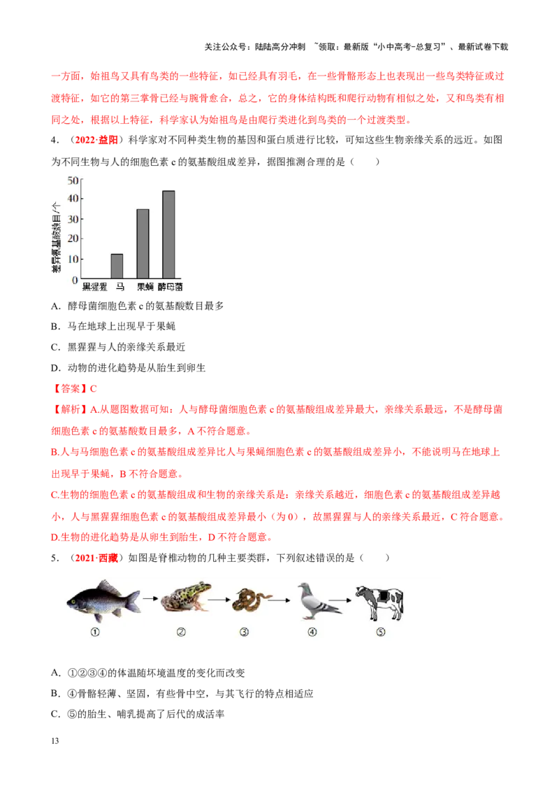 专题11&nbsp;生物的分类、进化和多样性保护（解析版）_02中考总复习（2026版更新中）_08-生物-中考总复习_2024年中考复习资料_专项复习_答案解析版