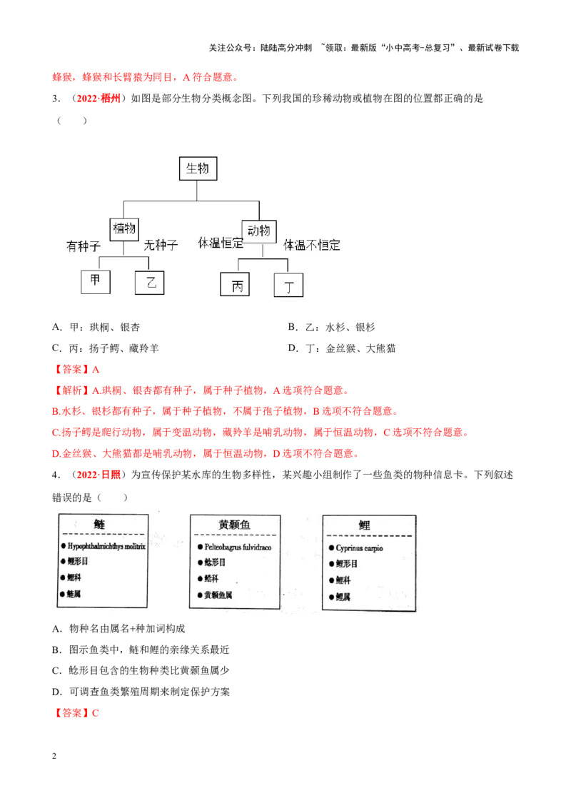 专题11&nbsp;生物的分类、进化和多样性保护（解析版）_02中考总复习（2026版更新中）_08-生物-中考总复习_2024年中考复习资料_专项复习_答案解析版