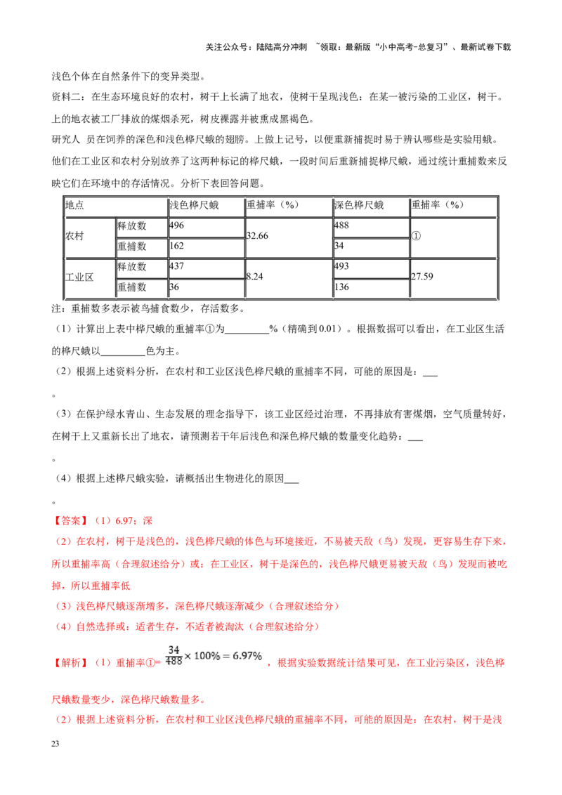 专题11&nbsp;生物的分类、进化和多样性保护（解析版）_02中考总复习（2026版更新中）_08-生物-中考总复习_2024年中考复习资料_专项复习_答案解析版