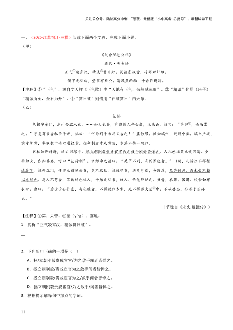 专题06：文言文阅读之形象分析(练习）解析版_02中考总复习（2026版更新中）_01-语文-中考总复习_2026年中考复习（更新中）