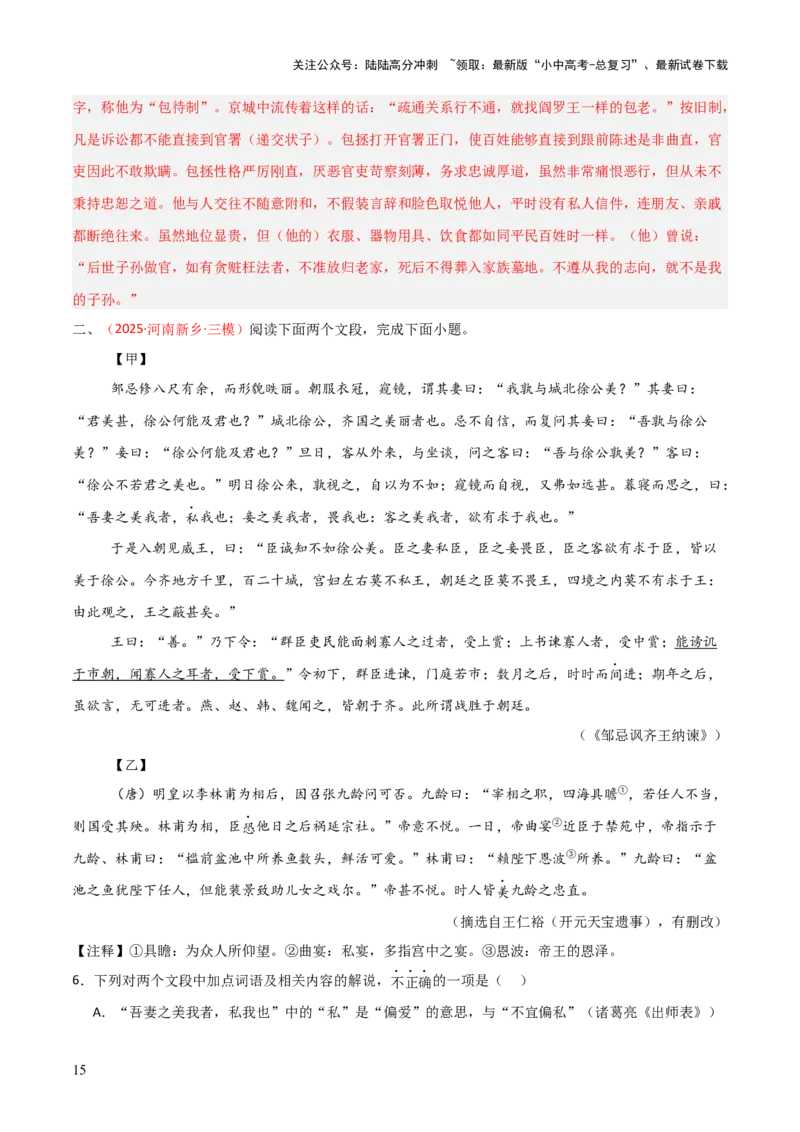 专题06：文言文阅读之形象分析(练习）解析版_02中考总复习（2026版更新中）_01-语文-中考总复习_2026年中考复习（更新中）