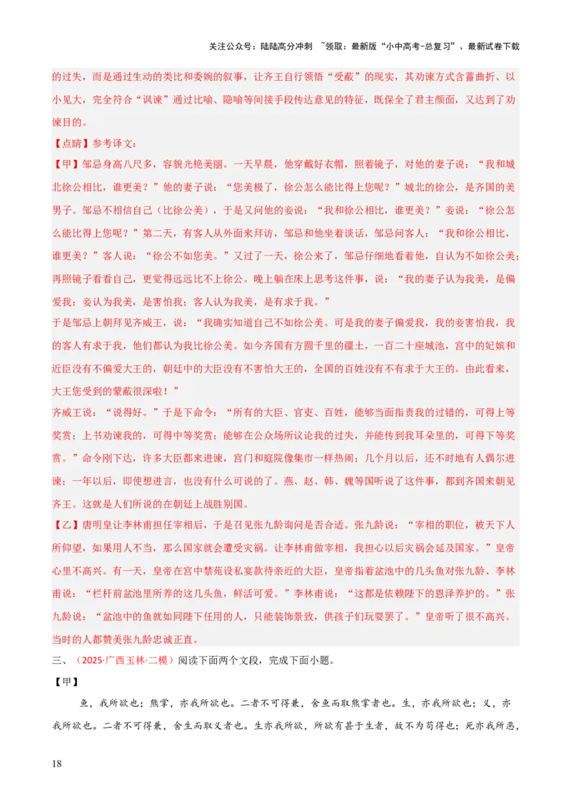 专题06：文言文阅读之形象分析(练习）解析版_02中考总复习（2026版更新中）_01-语文-中考总复习_2026年中考复习（更新中）