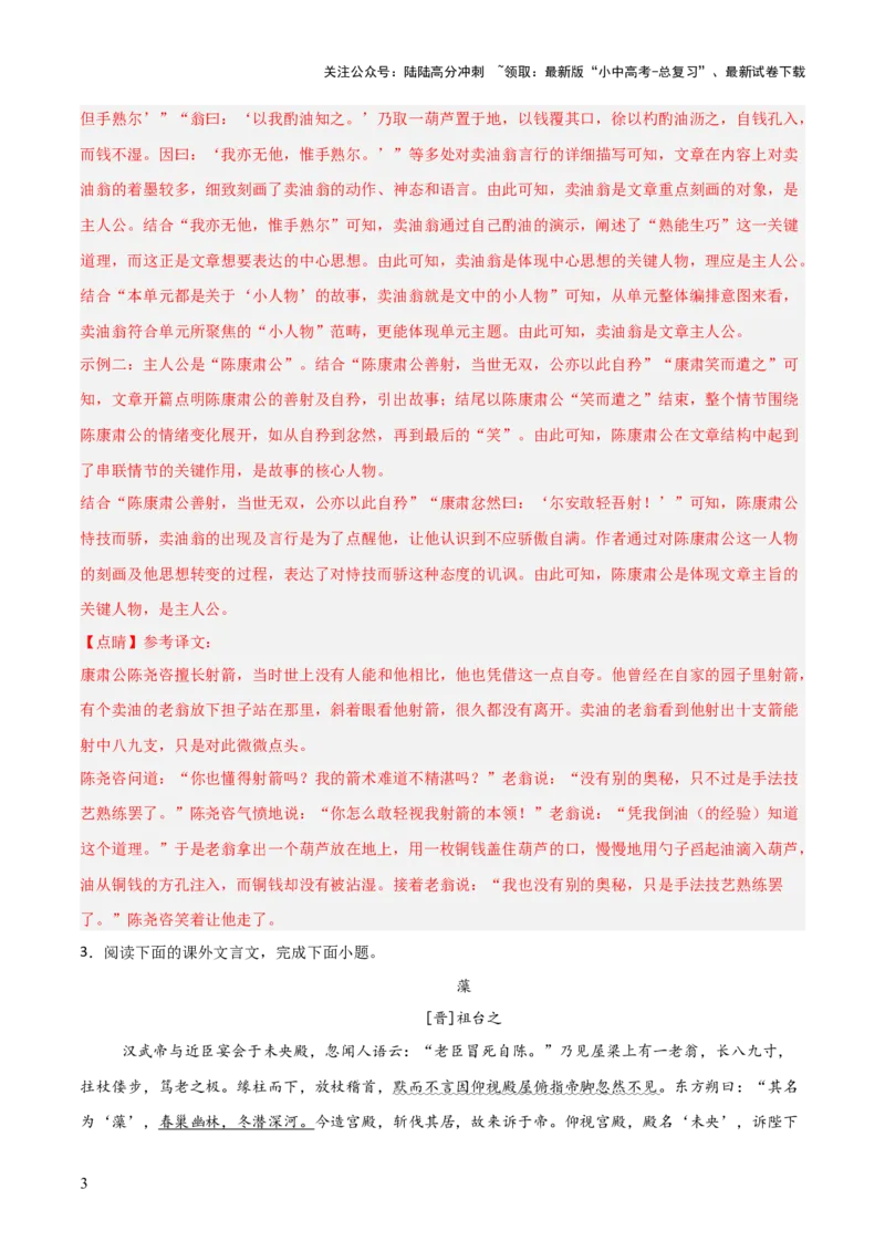 专题06：文言文阅读之形象分析(练习）解析版_02中考总复习（2026版更新中）_01-语文-中考总复习_2026年中考复习（更新中）