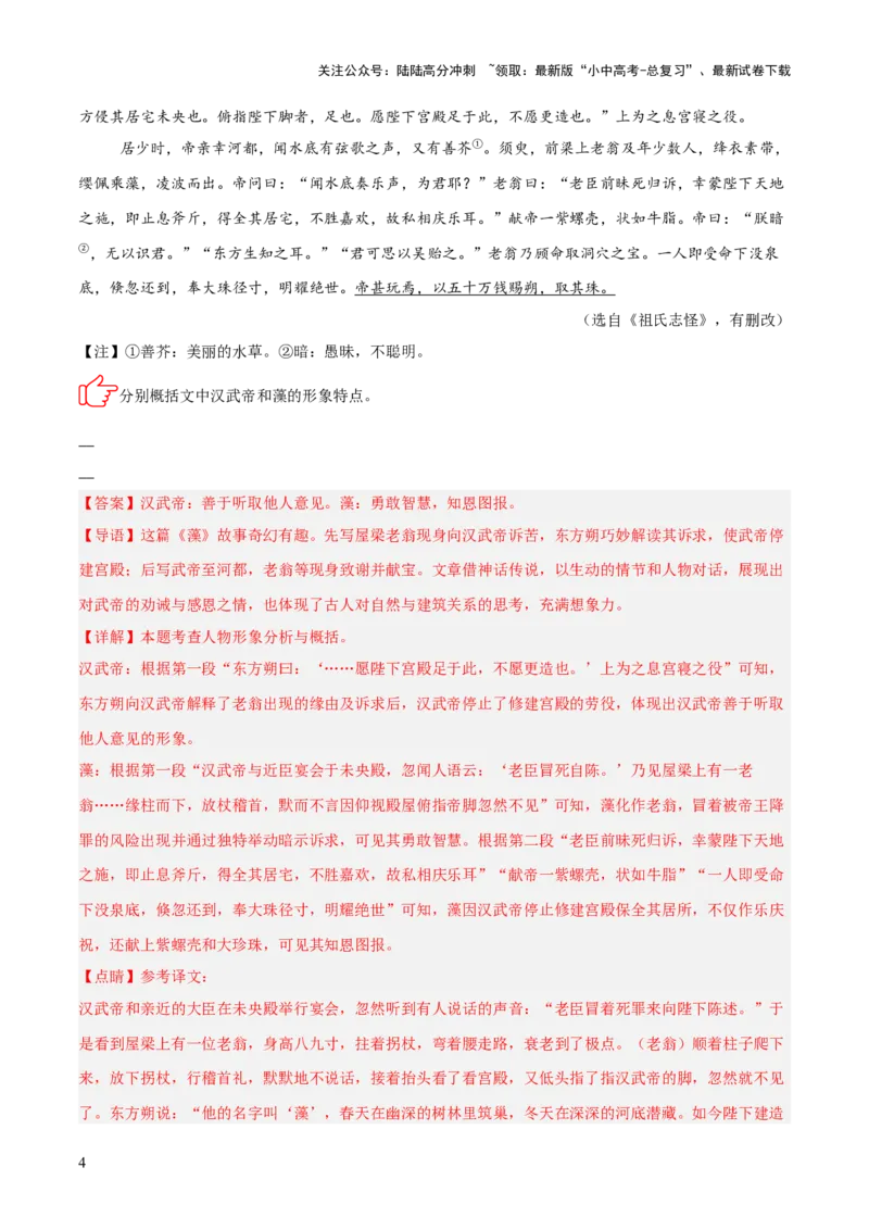 专题06：文言文阅读之形象分析(练习）解析版_02中考总复习（2026版更新中）_01-语文-中考总复习_2026年中考复习（更新中）