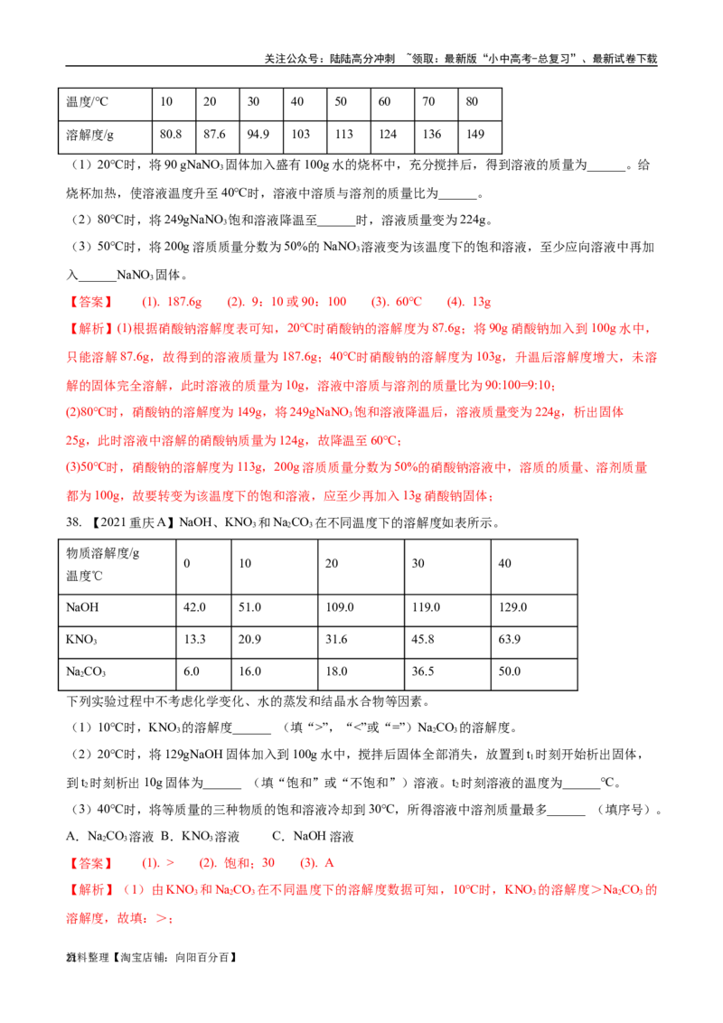 专题06溶液（解析版）_02中考总复习（2026版更新中）_05-化学-中考总复习_2024年中考复习资料_专项复习资料_完三年（2021-2023）中考化学真题分项汇编（全国通用）