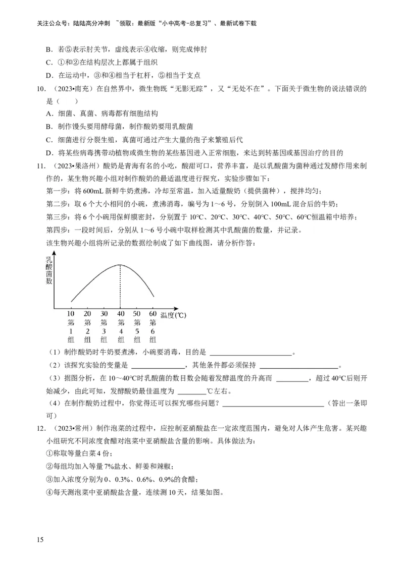 专题15生物学与社会&middot;跨学科实践（原卷版）_02中考总复习（2026版更新中）_08-生物-中考总复习_2024年中考复习资料_专项复习_备战2024年中考生物真题题源解密