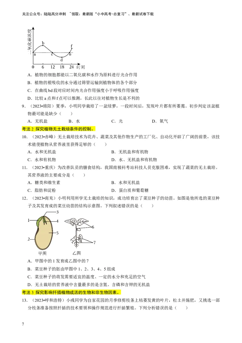 专题15生物学与社会&middot;跨学科实践（原卷版）_02中考总复习（2026版更新中）_08-生物-中考总复习_2024年中考复习资料_专项复习_备战2024年中考生物真题题源解密