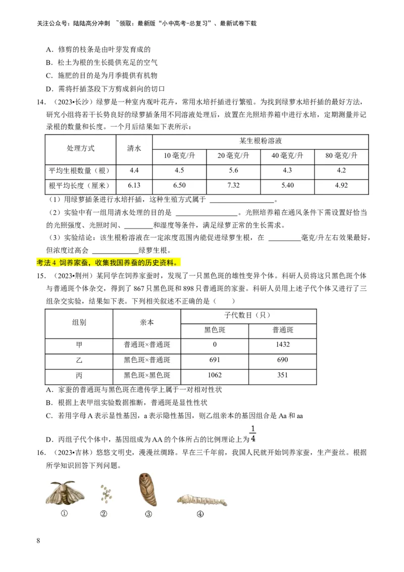 专题15生物学与社会&middot;跨学科实践（原卷版）_02中考总复习（2026版更新中）_08-生物-中考总复习_2024年中考复习资料_专项复习_备战2024年中考生物真题题源解密