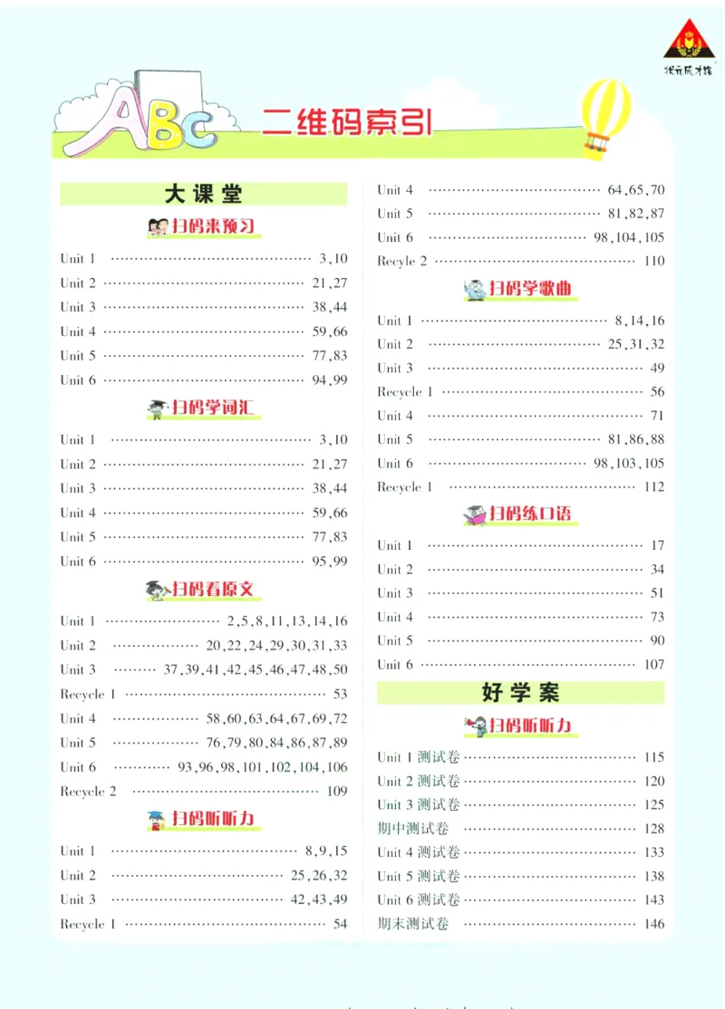 状元大课堂三年级下册英语人教PEP版学生用书_26春四年级上下册人教版_四上英语合集人教版PEP英语四年级上册新教材（教学视频+课件+动画+音频+练习+教案）_17练习资料_《状元导学案》