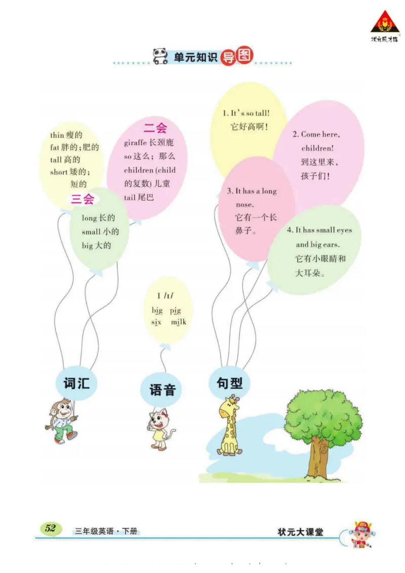 状元大课堂三年级下册英语人教PEP版学生用书_26春四年级上下册人教版_四上英语合集人教版PEP英语四年级上册新教材（教学视频+课件+动画+音频+练习+教案）_17练习资料_《状元导学案》