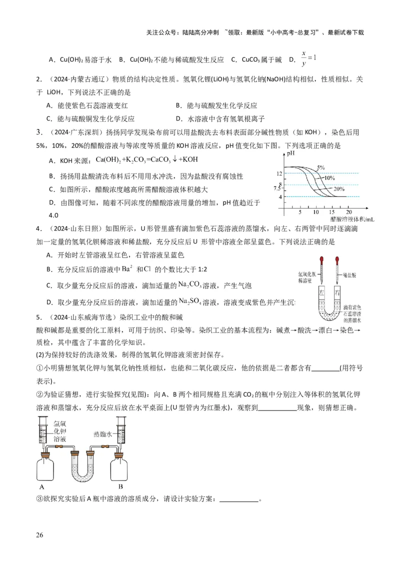 专题06常见的酸和碱（原卷版）_02中考总复习（2026版更新中）_05-化学-中考总复习_2025年中考复习资料_备战2025年中考化学真题题源解密