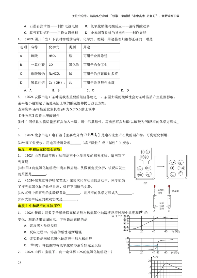 专题06常见的酸和碱（原卷版）_02中考总复习（2026版更新中）_05-化学-中考总复习_2025年中考复习资料_备战2025年中考化学真题题源解密