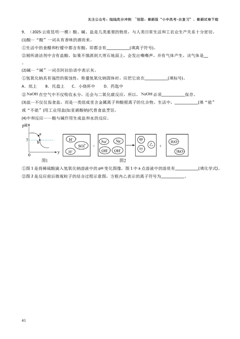 专题06常见的酸和碱（原卷版）_02中考总复习（2026版更新中）_05-化学-中考总复习_2025年中考复习资料_备战2025年中考化学真题题源解密