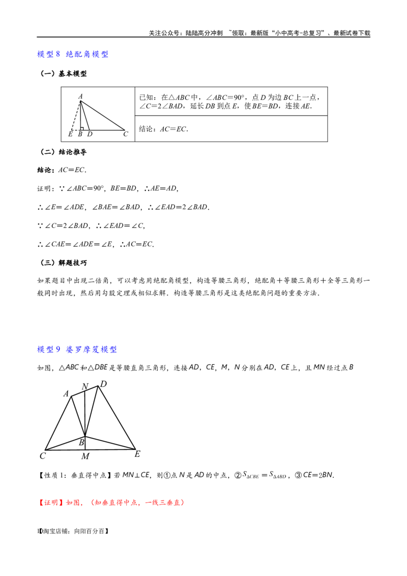 专题1-1一网打尽全等三角形模型&middot;十个模型（解析版）_02中考总复习（2026版更新中）_02-数学-中考总复习_2024年中考复习资料_专项复习资料_教师版（含答案解析）