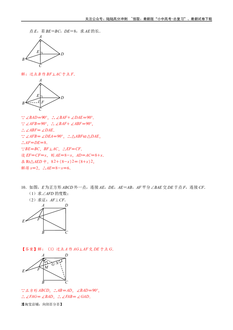 专题1-1一网打尽全等三角形模型&middot;十个模型（解析版）_02中考总复习（2026版更新中）_02-数学-中考总复习_2024年中考复习资料_专项复习资料_教师版（含答案解析）