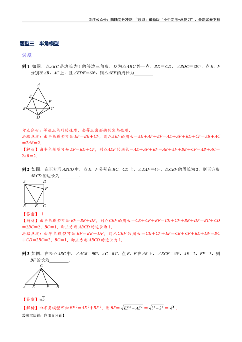 专题1-1一网打尽全等三角形模型&middot;十个模型（解析版）_02中考总复习（2026版更新中）_02-数学-中考总复习_2024年中考复习资料_专项复习资料_教师版（含答案解析）