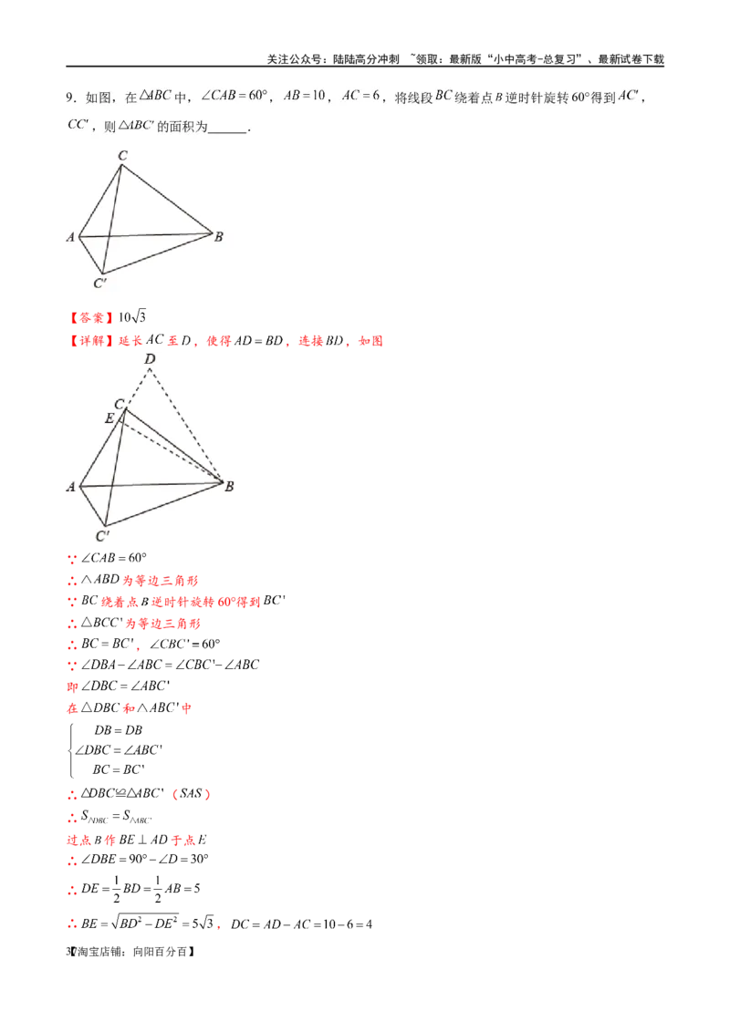 专题1-1一网打尽全等三角形模型&middot;十个模型（解析版）_02中考总复习（2026版更新中）_02-数学-中考总复习_2024年中考复习资料_专项复习资料_教师版（含答案解析）