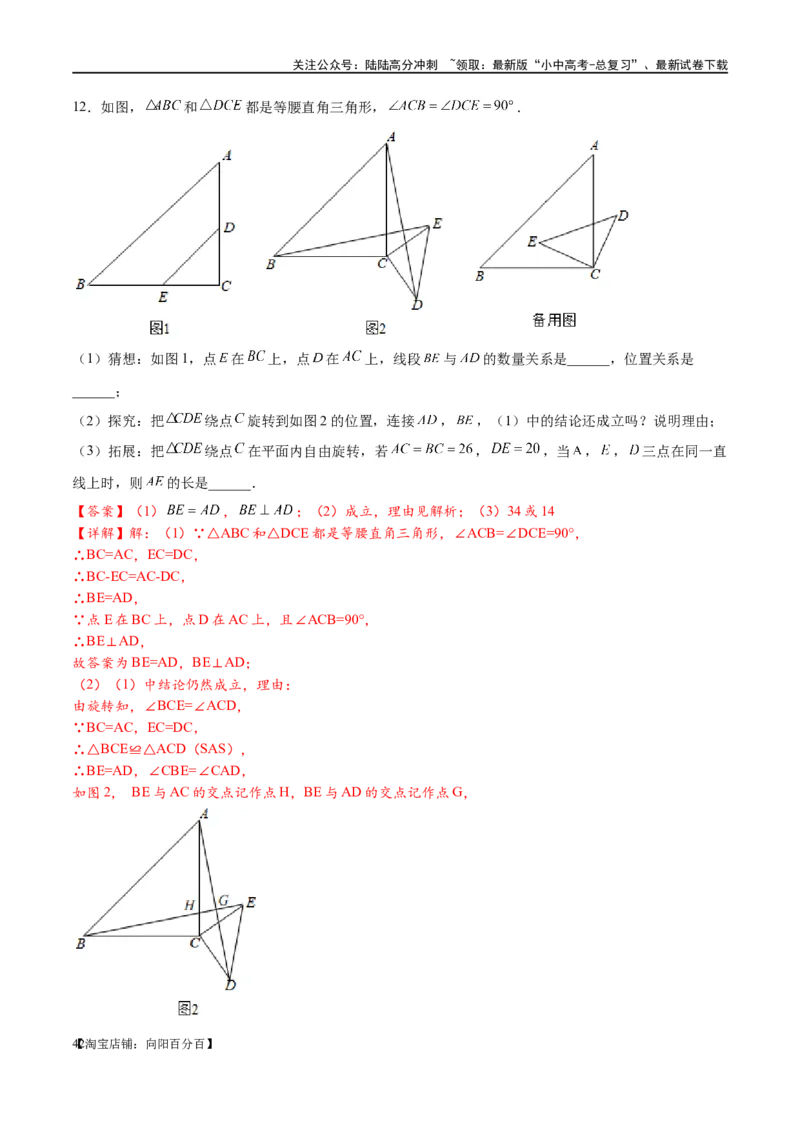 专题1-1一网打尽全等三角形模型&middot;十个模型（解析版）_02中考总复习（2026版更新中）_02-数学-中考总复习_2024年中考复习资料_专项复习资料_教师版（含答案解析）