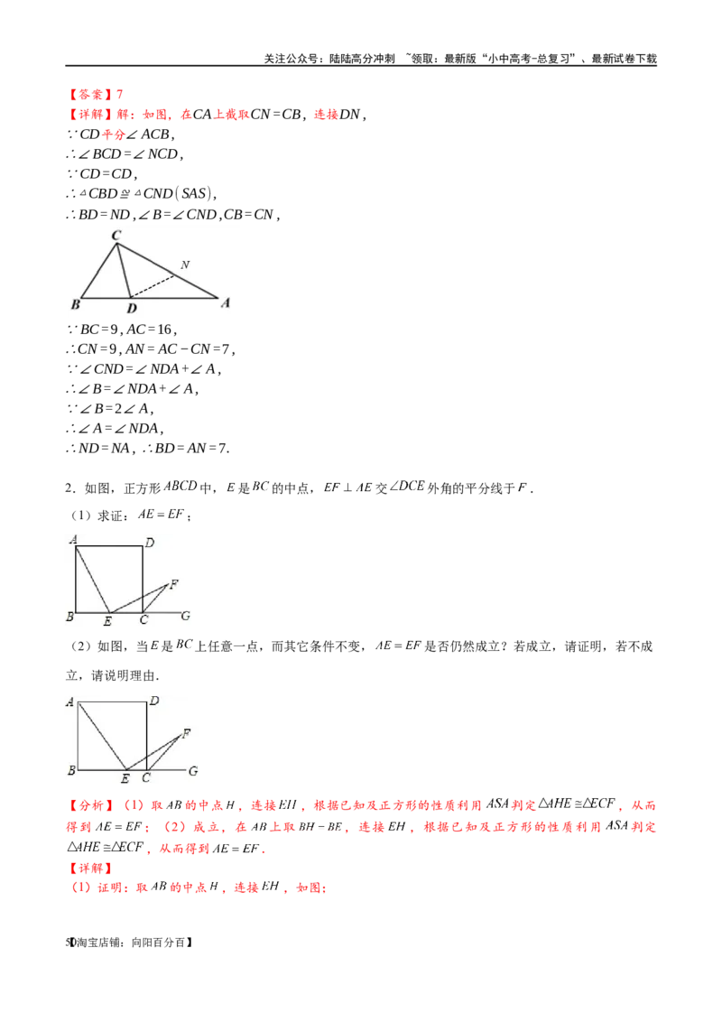 专题1-1一网打尽全等三角形模型&middot;十个模型（解析版）_02中考总复习（2026版更新中）_02-数学-中考总复习_2024年中考复习资料_专项复习资料_教师版（含答案解析）