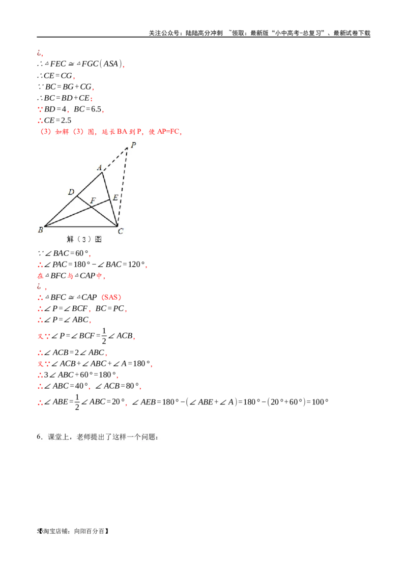 专题1-1一网打尽全等三角形模型&middot;十个模型（解析版）_02中考总复习（2026版更新中）_02-数学-中考总复习_2024年中考复习资料_专项复习资料_教师版（含答案解析）