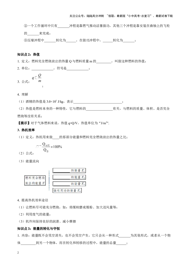 专题06热机和能源的利用（原卷版）_02中考总复习（2026版更新中）_04-物理-中考总复习_2024年中考复习资料_一轮复习_完备战2024年中考物理一轮复习考点帮（全国通用）