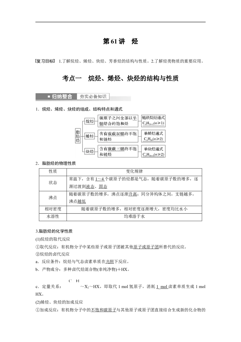 2023年高考化学一轮复习（全国版）第11章第61讲　烃_05高考化学_通用版（老高考）复习资料_2023年复习资料_一轮复习_2023年高考化学一轮复习讲义+课件（全国版）