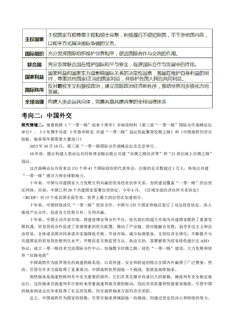 专题12国际形势与中国外交（讲义）（原卷版）_8.2025政治总复习_2024年新高考资料_2.2024二轮复习_2024年高考政治二轮复习讲练测（新教材新高考）