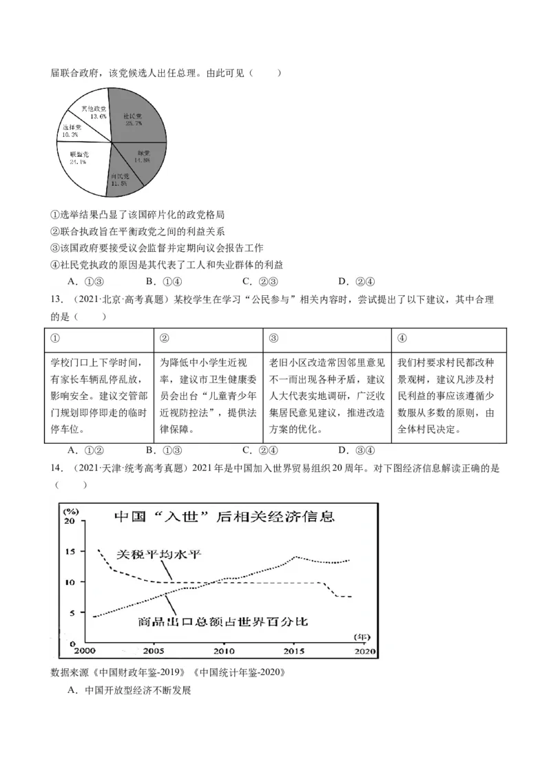专题12&ldquo;图表式&ldquo;选择题-（原卷版）_8.2025政治总复习_2024年新高考资料_2.2024二轮复习_2024年高考政治二轮热点题型归纳与变式演练（新高考通用）
