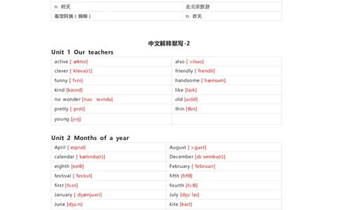 重大版英语六年级上册单词默写表_26春四年级上下册人教版_四上英语合集人教版PEP英语四年级上册新教材（教学视频+课件+动画+音频+练习+教案）_17练习资料_《小学英语单词默写表》