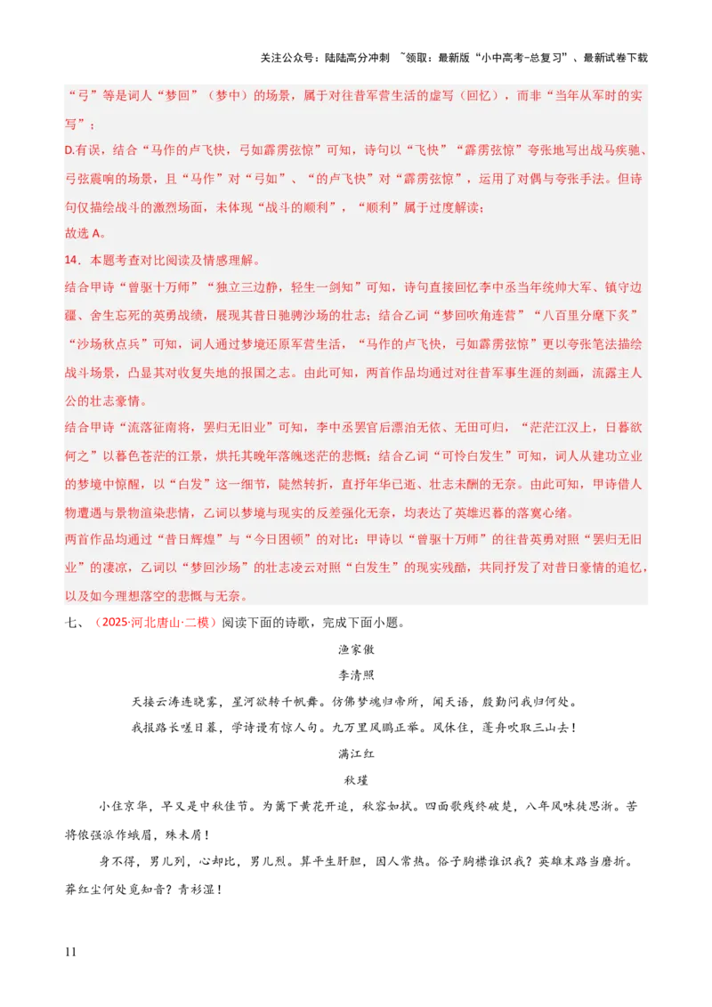 专题21：九下古诗词+古诗词阅读精练（练习）解析版_02中考总复习（2026版更新中）_01-语文-中考总复习_2026年中考复习（更新中）