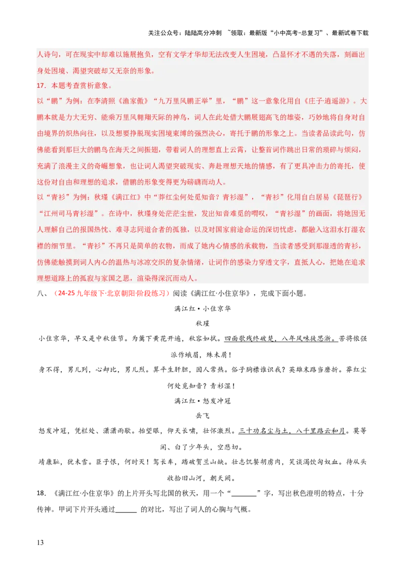 专题21：九下古诗词+古诗词阅读精练（练习）解析版_02中考总复习（2026版更新中）_01-语文-中考总复习_2026年中考复习（更新中）