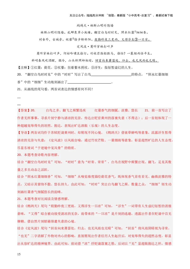 专题21：九下古诗词+古诗词阅读精练（练习）解析版_02中考总复习（2026版更新中）_01-语文-中考总复习_2026年中考复习（更新中）