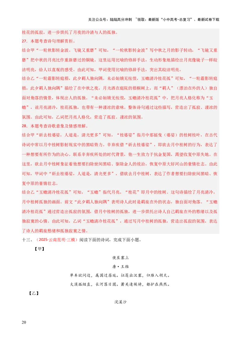 专题21：九下古诗词+古诗词阅读精练（练习）解析版_02中考总复习（2026版更新中）_01-语文-中考总复习_2026年中考复习（更新中）