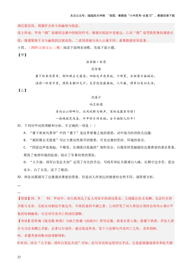 专题21：九下古诗词+古诗词阅读精练（练习）解析版_02中考总复习（2026版更新中）_01-语文-中考总复习_2026年中考复习（更新中）