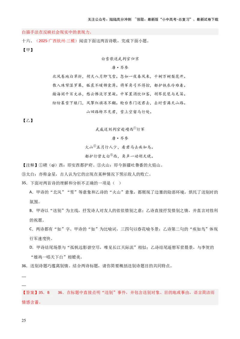 专题21：九下古诗词+古诗词阅读精练（练习）解析版_02中考总复习（2026版更新中）_01-语文-中考总复习_2026年中考复习（更新中）