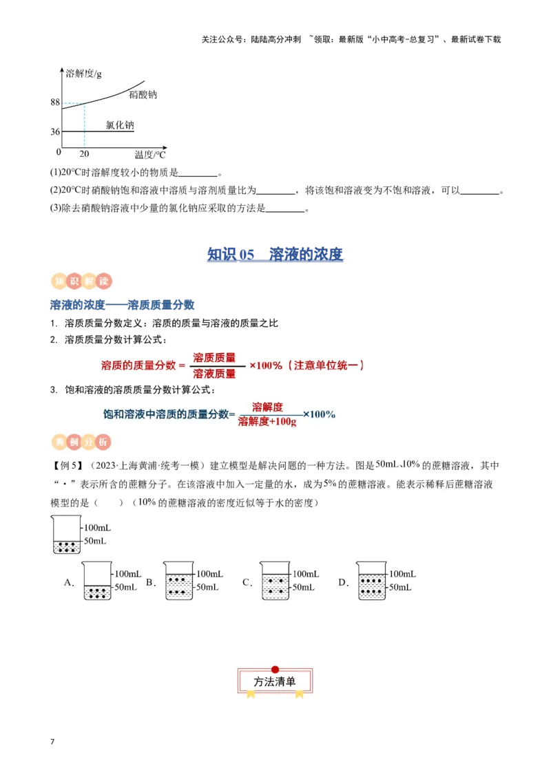 专题06溶液（原卷版）_02中考总复习（2026版更新中）_05-化学-中考总复习_2024年中考复习资料_一轮复习资料_完口袋书2024年中考化学一轮复习知识清单