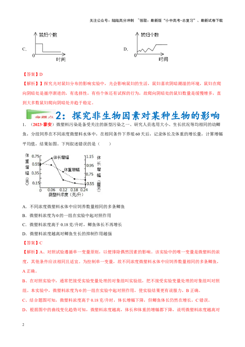专题16&nbsp;实验（解析版）_02中考总复习（2026版更新中）_08-生物-中考总复习_2024年中考复习资料_专项复习_完三年（2021-2023）中考生物真题分项汇编（全国通用）_答案解析版