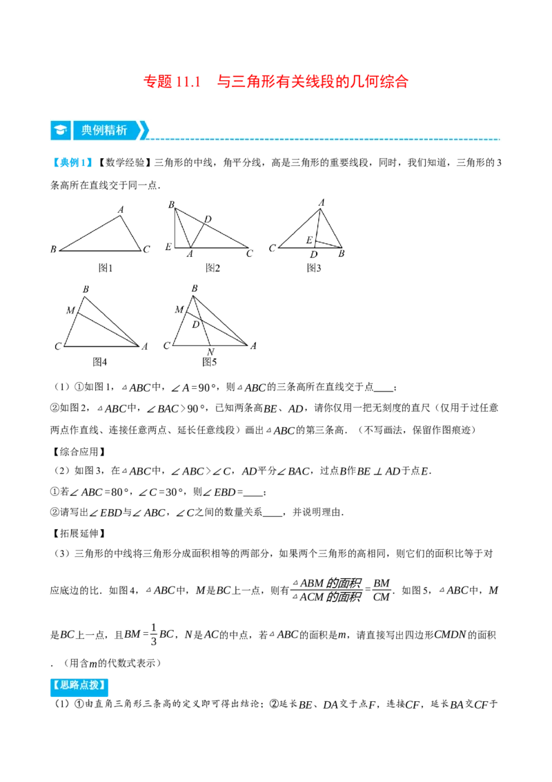 专题11.1与三角形有关线段的几何综合（压轴题专项讲练）（人教版）（教师版）_初中数学_八年级数学上册（人教版）_压轴题专项-V5_2024版