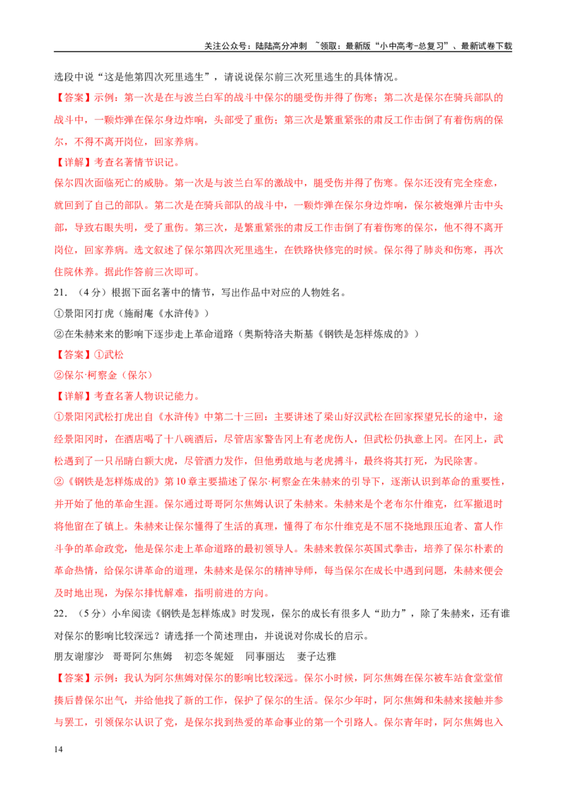 专题08《钢铁是怎样炼成的》-2025年中考语文名著导读分层闯关训练（解析版）_02中考总复习（2026版更新中）_01-语文-中考总复习_2025年中考资料_2025年中考语文名著导读分层闯关训练