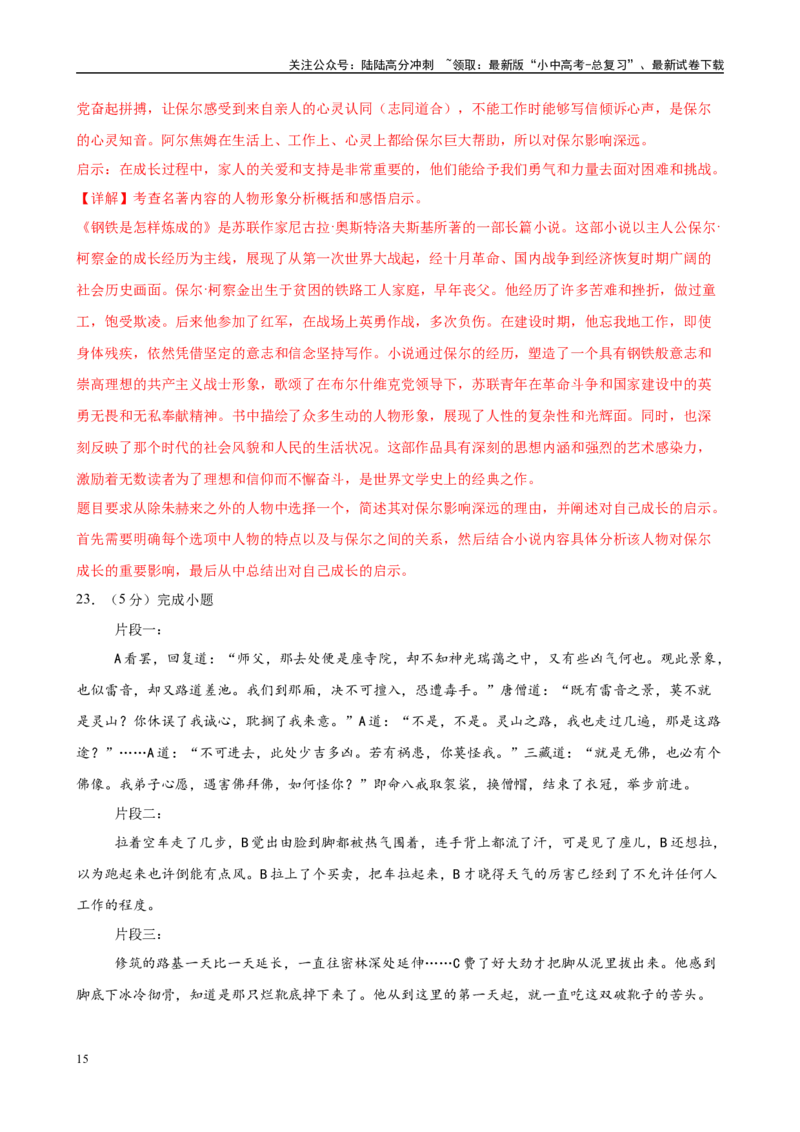 专题08《钢铁是怎样炼成的》-2025年中考语文名著导读分层闯关训练（解析版）_02中考总复习（2026版更新中）_01-语文-中考总复习_2025年中考资料_2025年中考语文名著导读分层闯关训练
