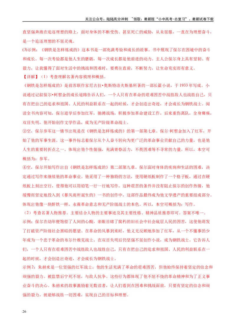 专题08《钢铁是怎样炼成的》-2025年中考语文名著导读分层闯关训练（解析版）_02中考总复习（2026版更新中）_01-语文-中考总复习_2025年中考资料_2025年中考语文名著导读分层闯关训练