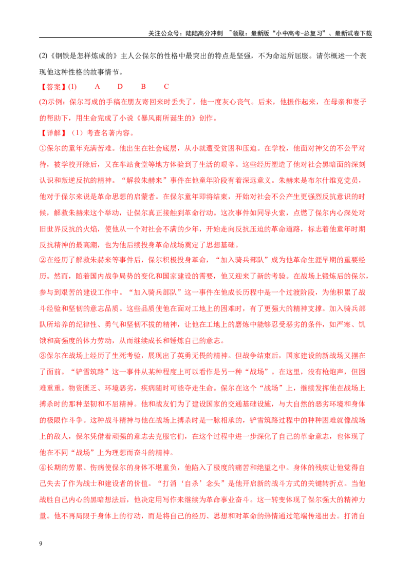 专题08《钢铁是怎样炼成的》-2025年中考语文名著导读分层闯关训练（解析版）_02中考总复习（2026版更新中）_01-语文-中考总复习_2025年中考资料_2025年中考语文名著导读分层闯关训练