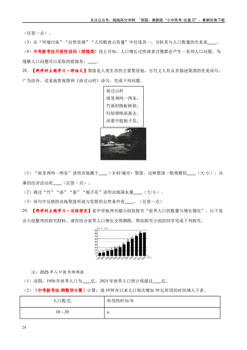 专题06居民与聚落（梯级进阶练）（原卷版）_02中考总复习（2026版更新中）_09-地理-中考总复习_2024年中考复习资料_一轮复习_❤2024年中考地理一轮复习讲练测（全国通用）_配套练习