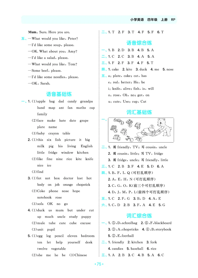 4上英语人教-《单元归类复习》_26春四年级上下册人教版_四上英语合集人教版PEP英语四年级上册新教材（教学视频+课件+动画+音频+练习+教案）_17练习资料_《53单元归类复习》_3-6上册